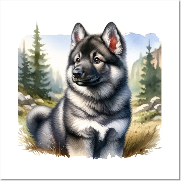 Watercolor Norwegian Elkhound Puppies - Cute Puppy Wall Art by Aquarelle Impressions